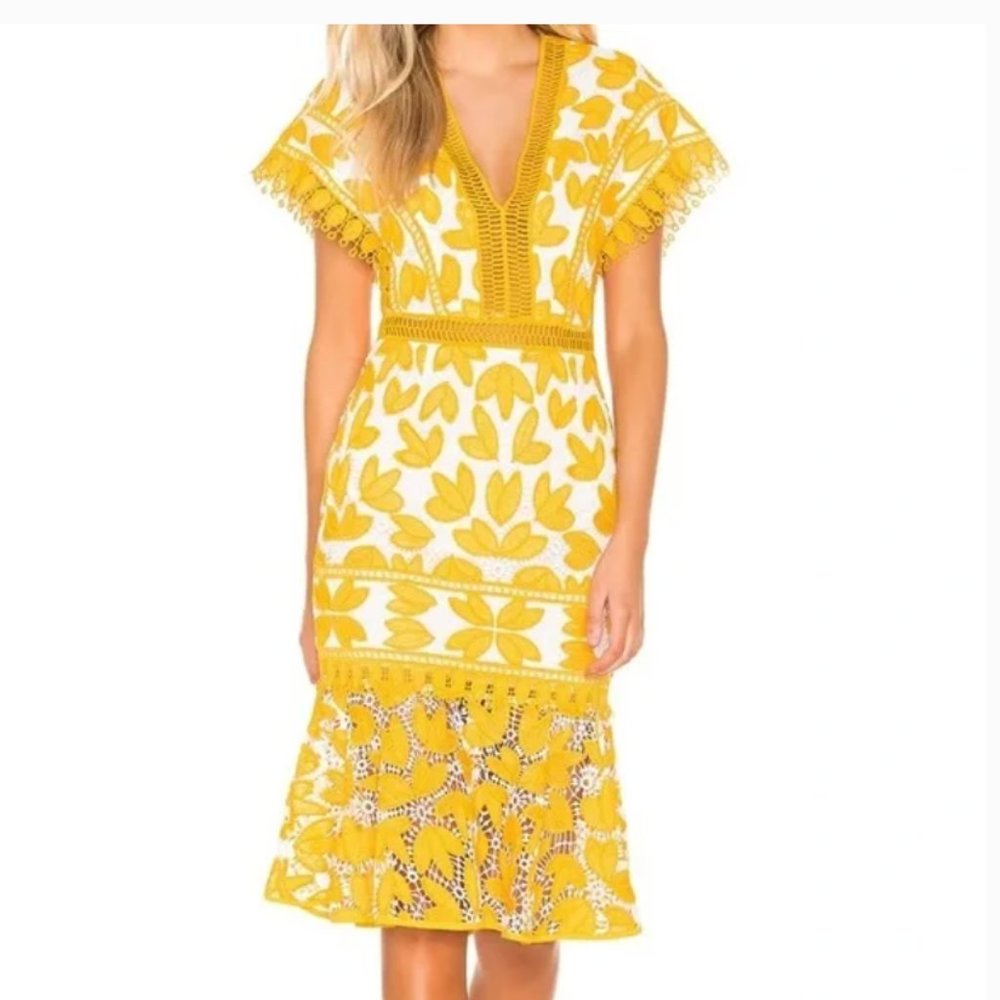 Saylor Kaiya Yellow White Lace Eyelet Dress